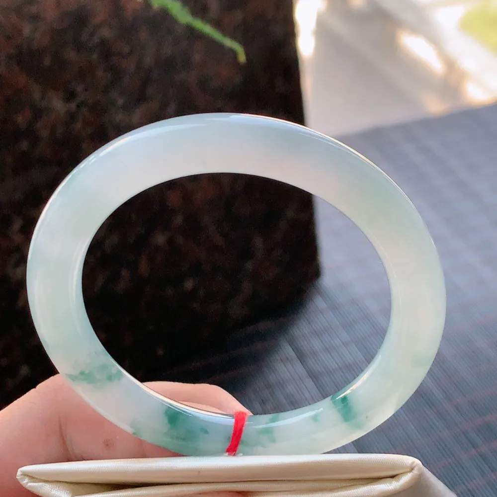 圆条高冰蓝花 无瑕 尺寸:54.4/9.1 花美 种水好