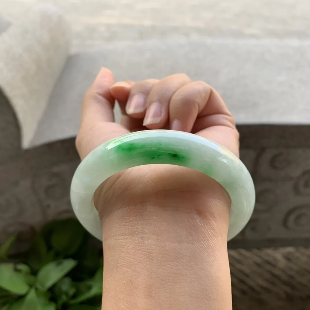 圈口57.5-12.3-9.5 【白底青正圈手镯】正圈57 58可戴