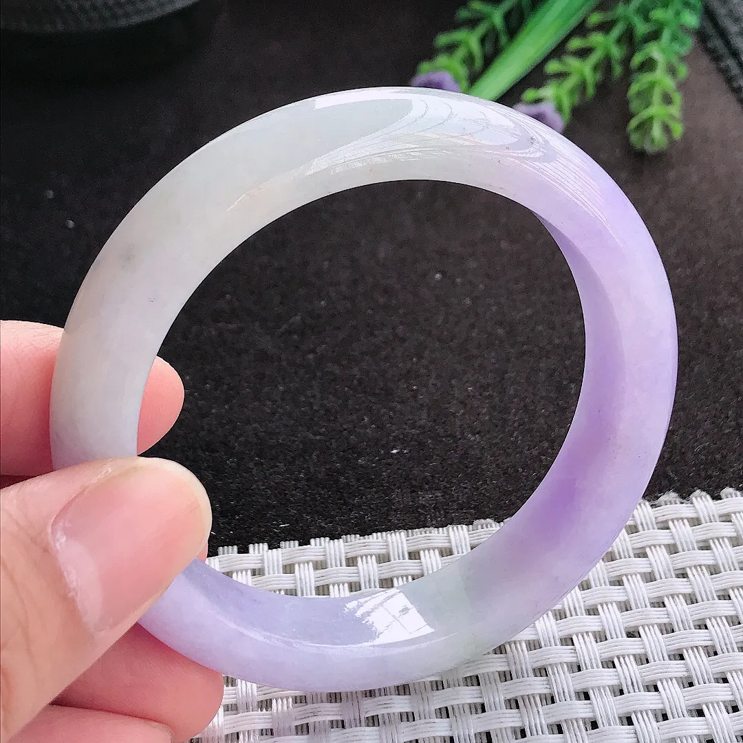 天然A货翡翠54.5/12.5/8.5老坑精美浓艳紫罗兰手镯宽边玉镯