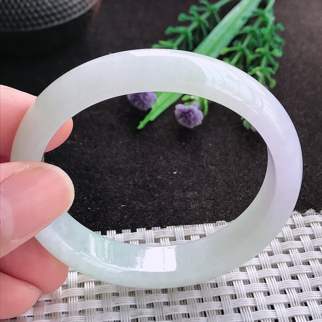 天然A货翡翠53/47/13.2/7.3老坑秀气冰润晴底贵妃手镯宽边玉镯