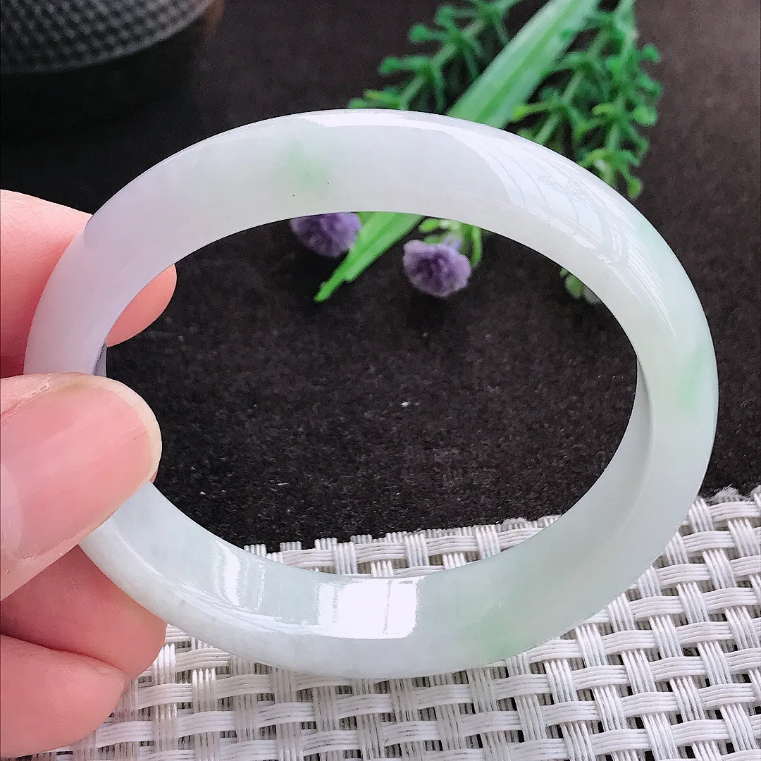 天然A货翡翠53/47/13.2/7.3老坑秀气冰润晴底贵妃手镯宽边玉镯