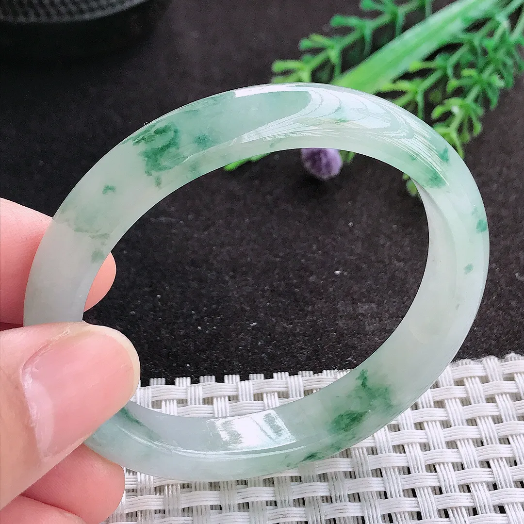 天然A货翡翠53/46/11.3/7.3老坑冰胶水灵冰飘花贵妃手镯翡翠玉镯