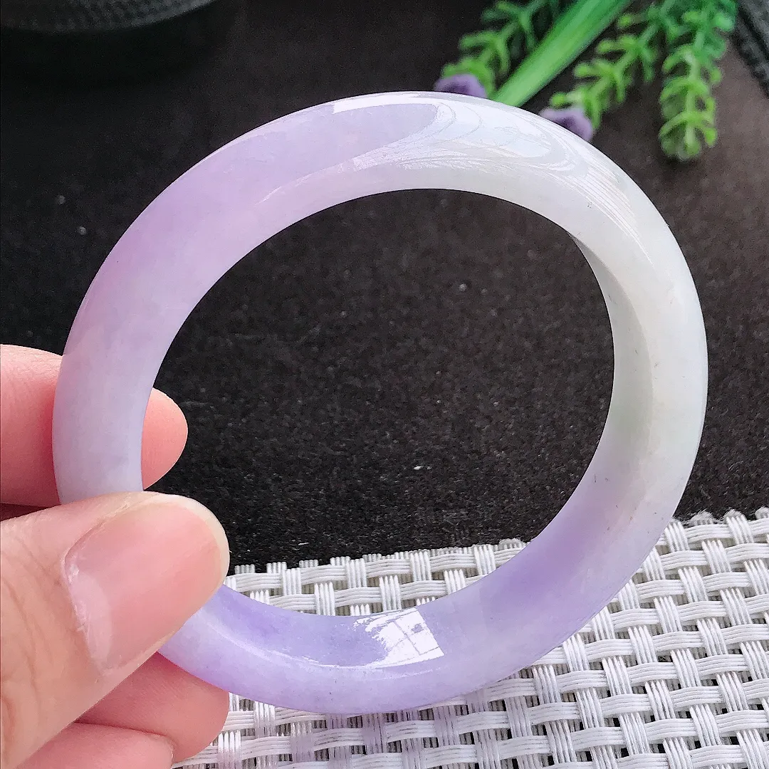 天然A货翡翠54.5/12.5/8.5老坑精美浓艳紫罗兰手镯宽边玉镯