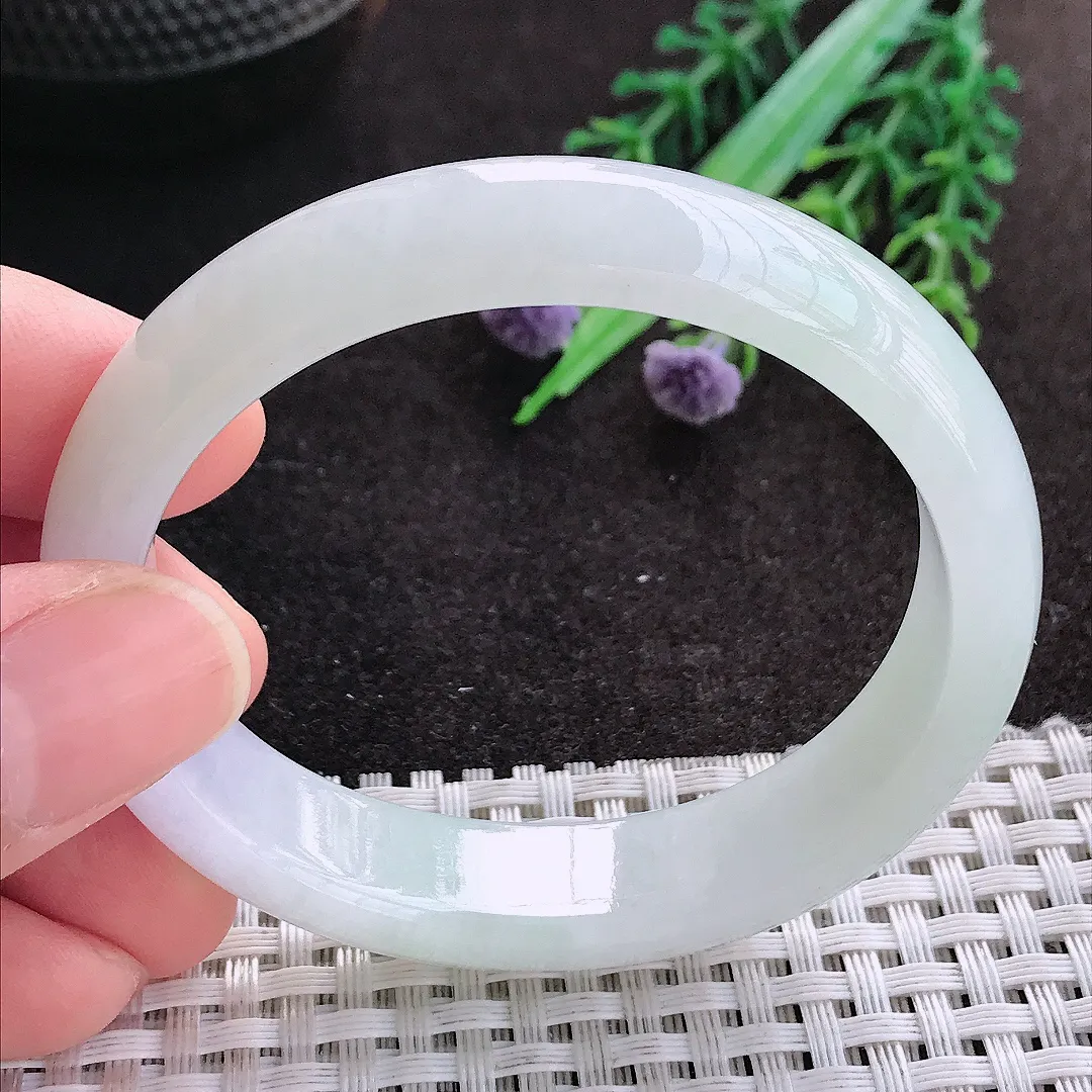 天然A货翡翠53/47/13.2/7.3老坑秀气冰润晴底贵妃手镯宽边玉镯