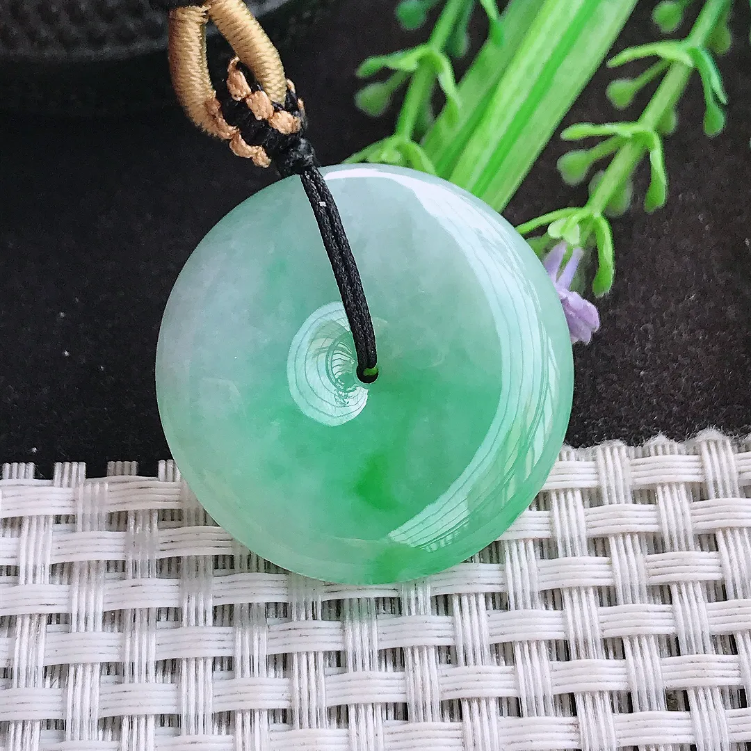 天然A货翡翠32/6.2老坑精美温润飘阳绿平安扣吊坠翡翠玉挂件