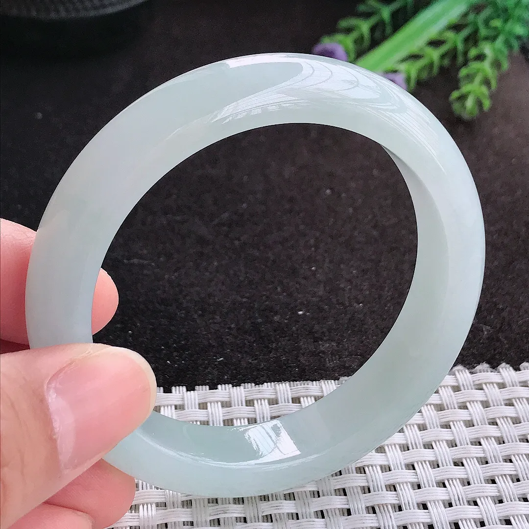 天然A货翡翠54/12.8/8.5老坑冰胶果冻冰晴手镯宽边玉镯