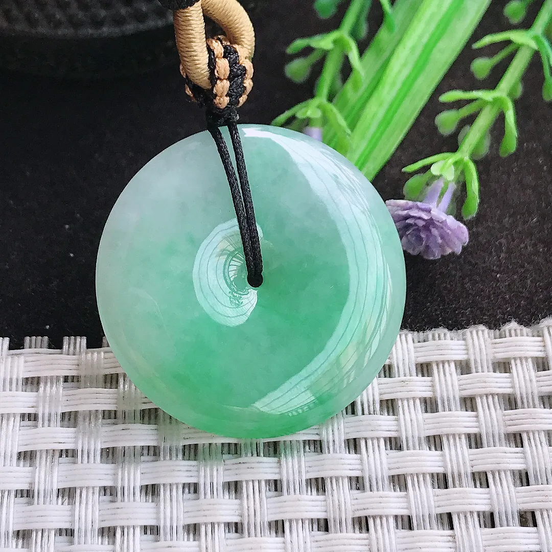 天然A货翡翠32/6.2老坑精美温润飘阳绿平安扣吊坠翡翠玉挂件