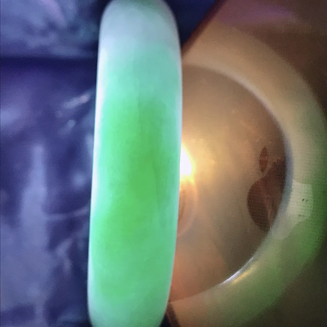 天然A货翡翠57.5/15/9.1老坑精美温苹果绿轮胎手镯宽边玉镯