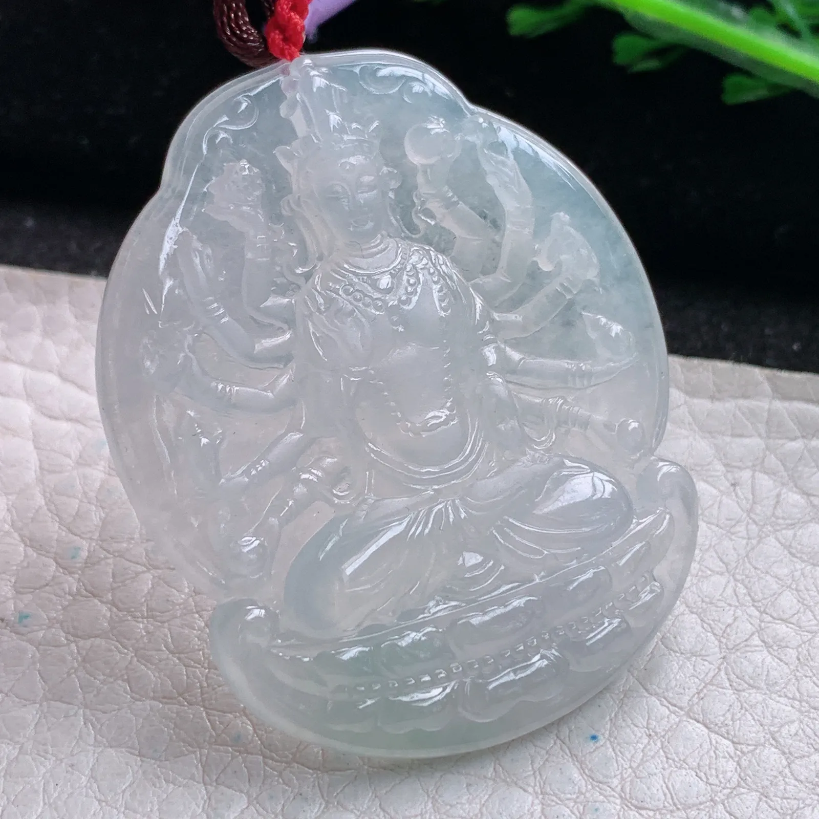 bg实拍49*40*5.5缅甸翡翠a货精雕冰起光千手观音 玉观音玉吊坠 玉挂件