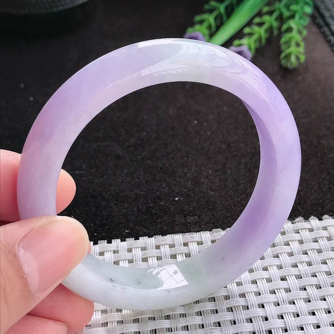 天然A货翡翠54.5/12.5/8.5老坑精美浓艳紫罗兰手镯宽边玉镯