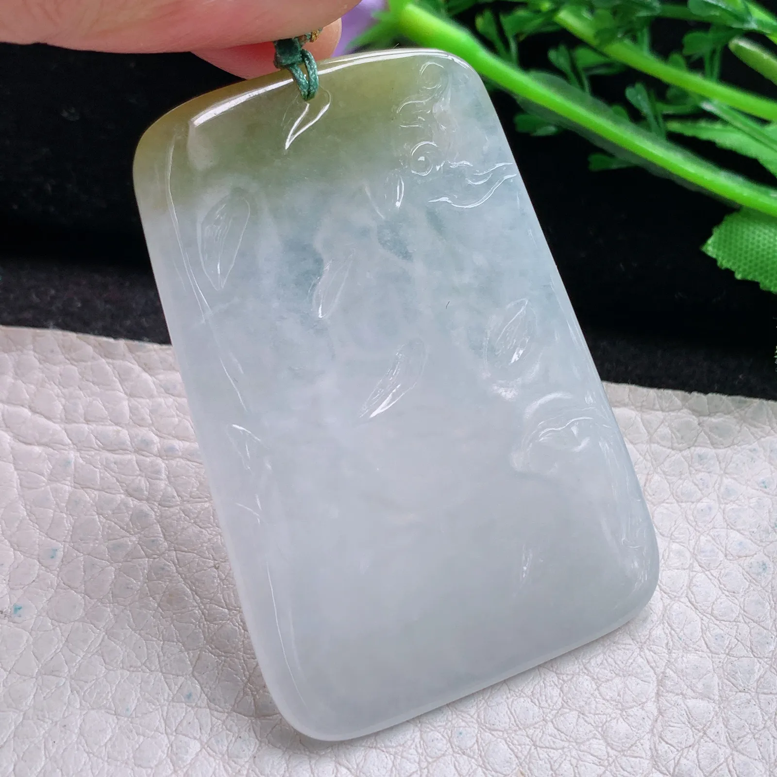 yn实拍58*39*4.8缅甸翡翠a货精雕冰双彩虚空藏菩萨玉吊坠 玉挂件