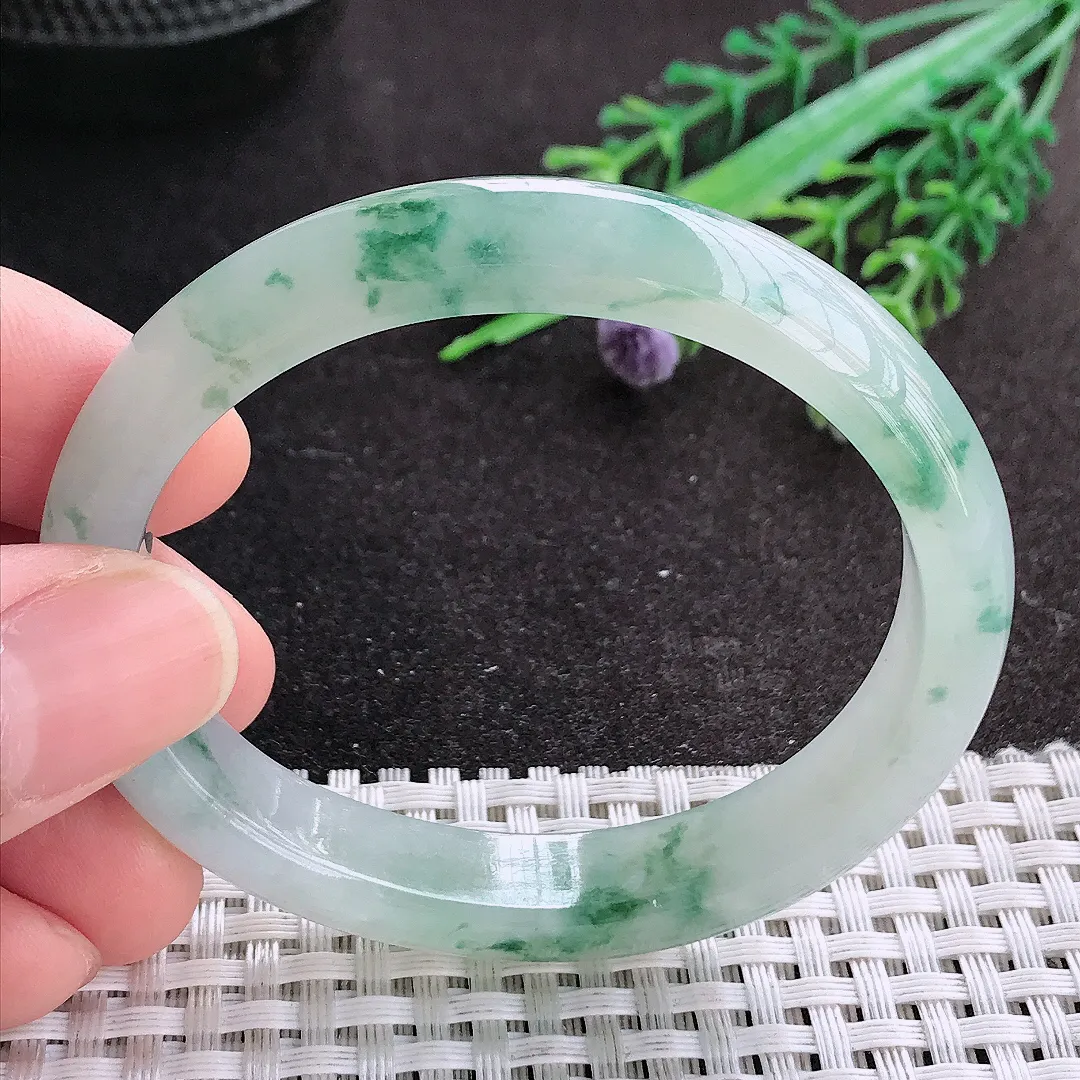 天然A货翡翠53/46/11.3/7.3老坑冰胶水灵冰飘花贵妃手镯翡翠玉镯