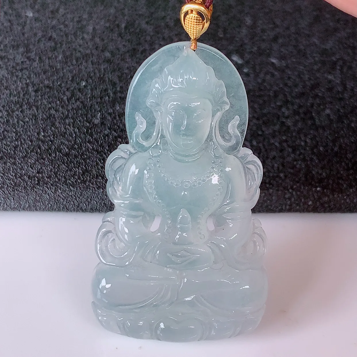 18K金镶嵌冰种翡翠度母观音吊坠，赐福翡翠观音，观音面相端庄，品相佳，佩戴气质！#57.9整体47裸石41*24.5*5