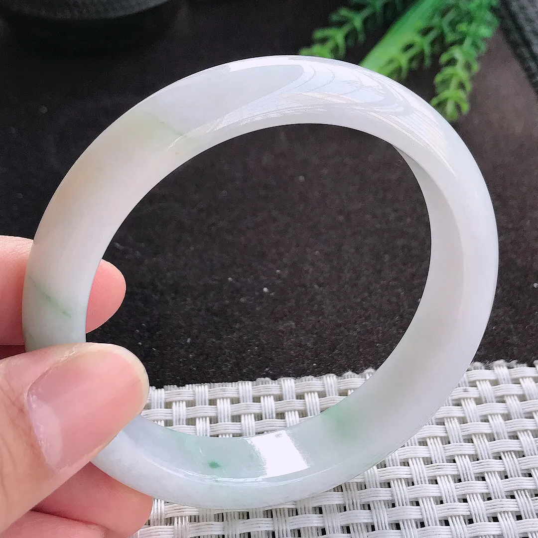 天然A货翡翠59/13.6/8.3老坑冰润水灵飘花手镯宽边玉镯