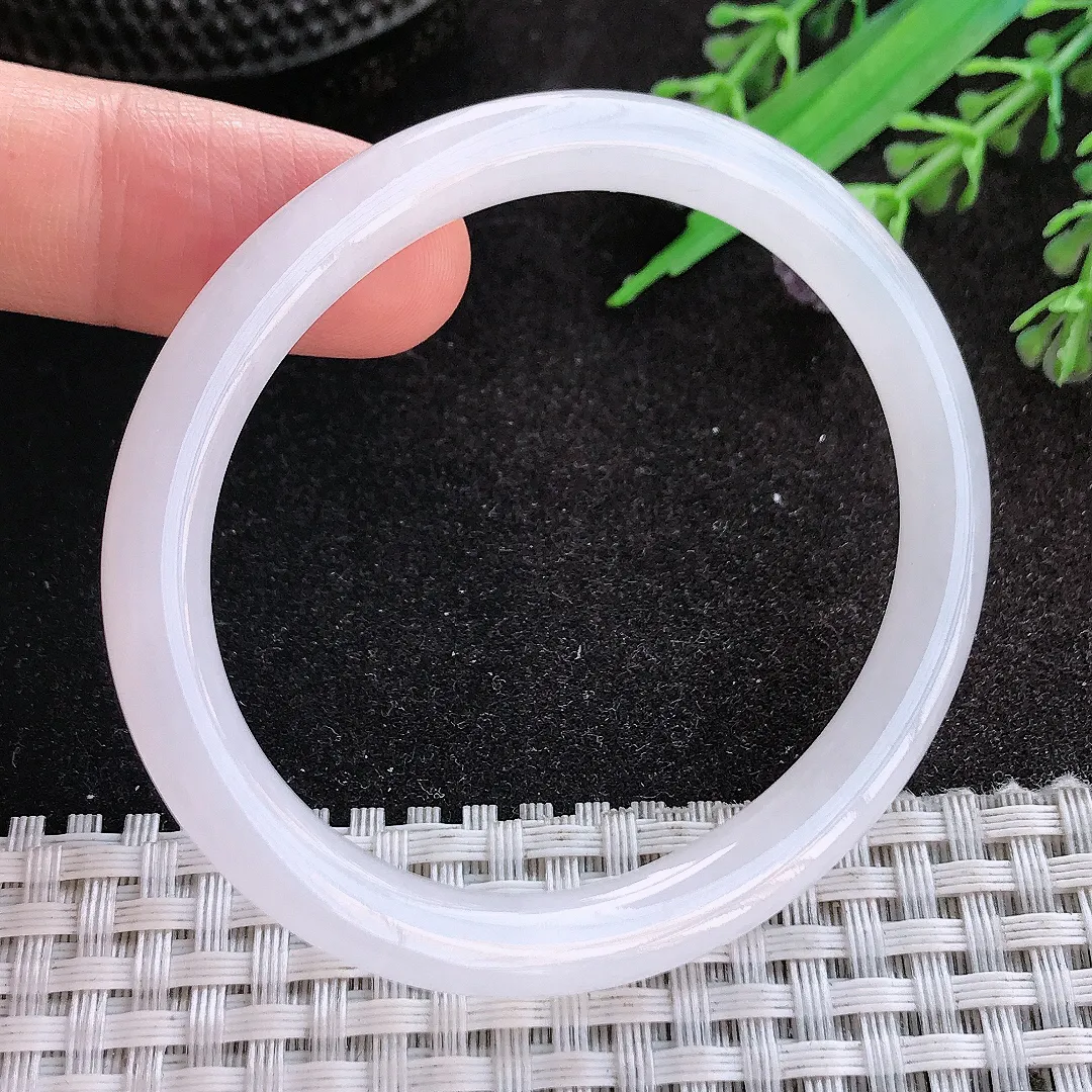 天然A货翡翠53.5/45.5/6.3/7老坑秀气冰润月光白贵妃手镯玉镯