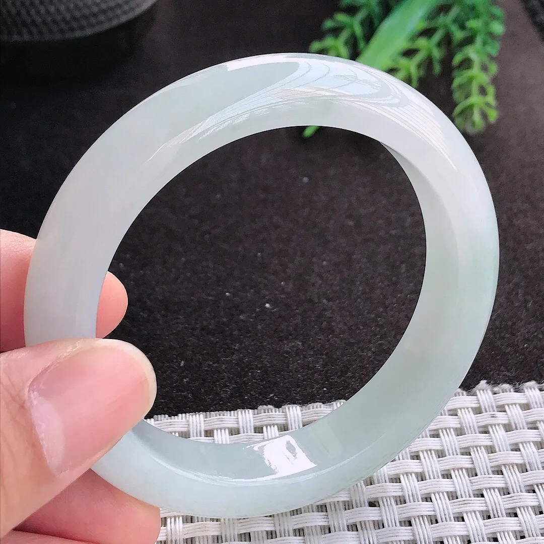 天然A货翡翠53.5/11.9/8.6老坑冰润起胶冰晴手镯宽边玉镯