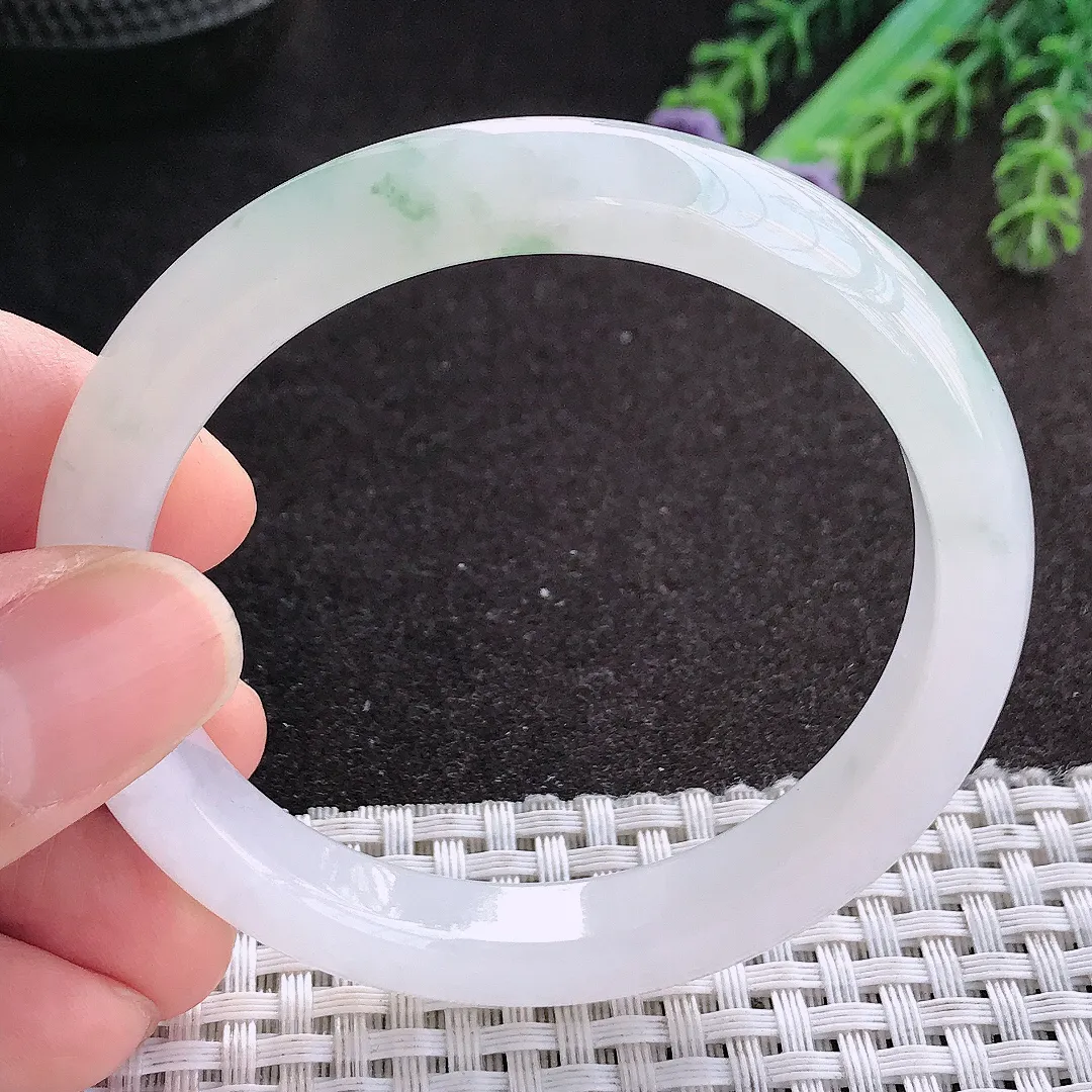 天然A货翡翠53.5/9.7/7.8老坑冰胶果冻冰飘花手镯宽边玉镯