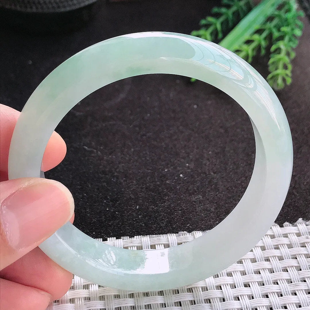 天然A货翡翠56.5/12.5/8.5老坑冰胶果冻冰晴手镯宽边玉镯