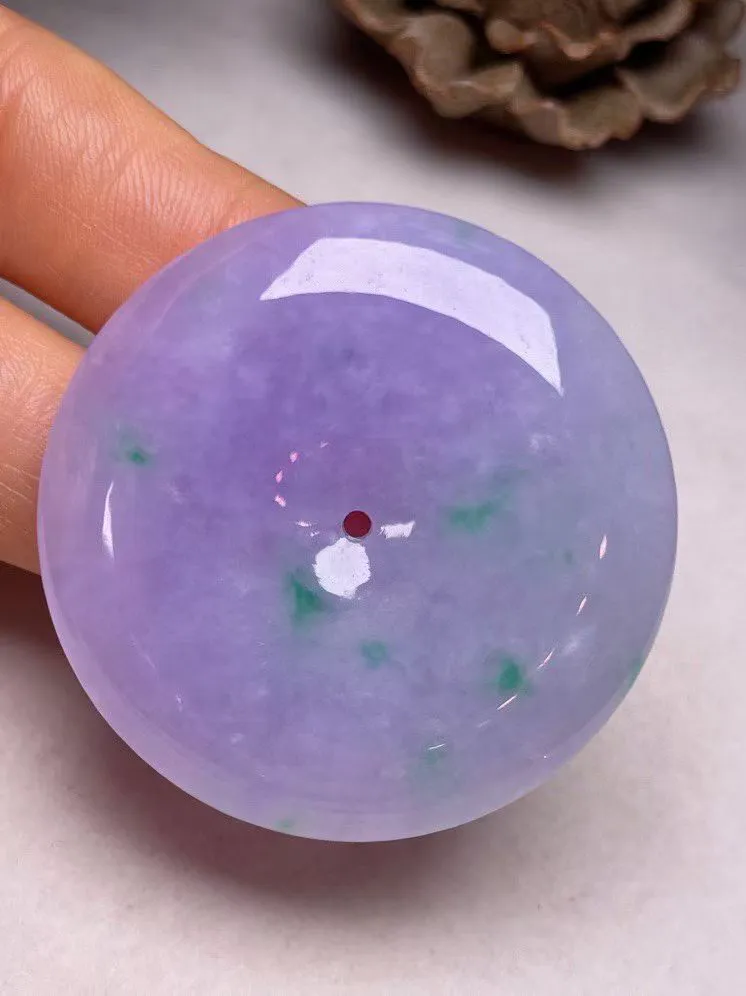 冰糯种紫罗兰【平安扣】吊坠，种水好，玉质细腻 ，卖相好