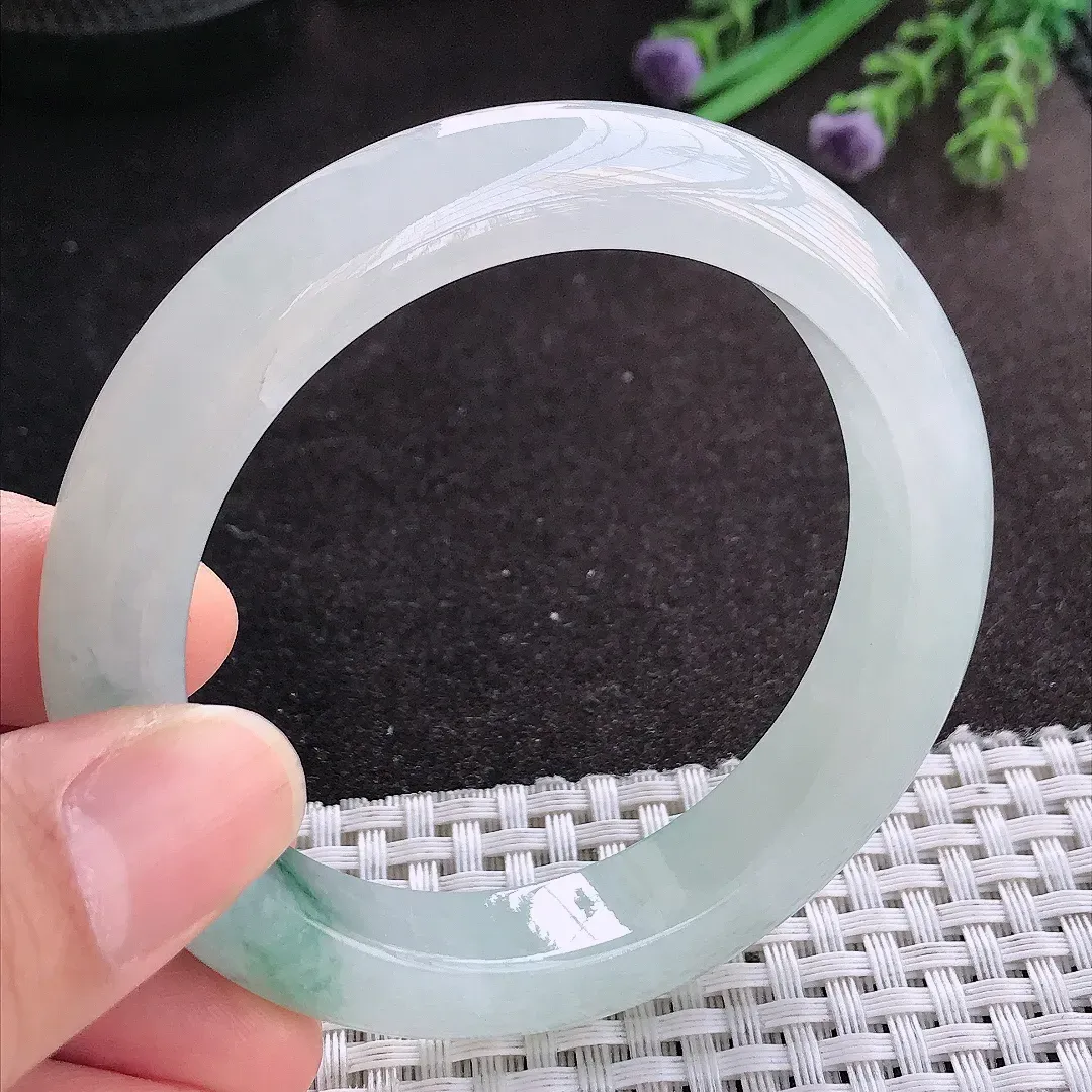 天然A货翡翠55/11.9/9老坑冰胶果冻冰飘花手镯宽边玉镯