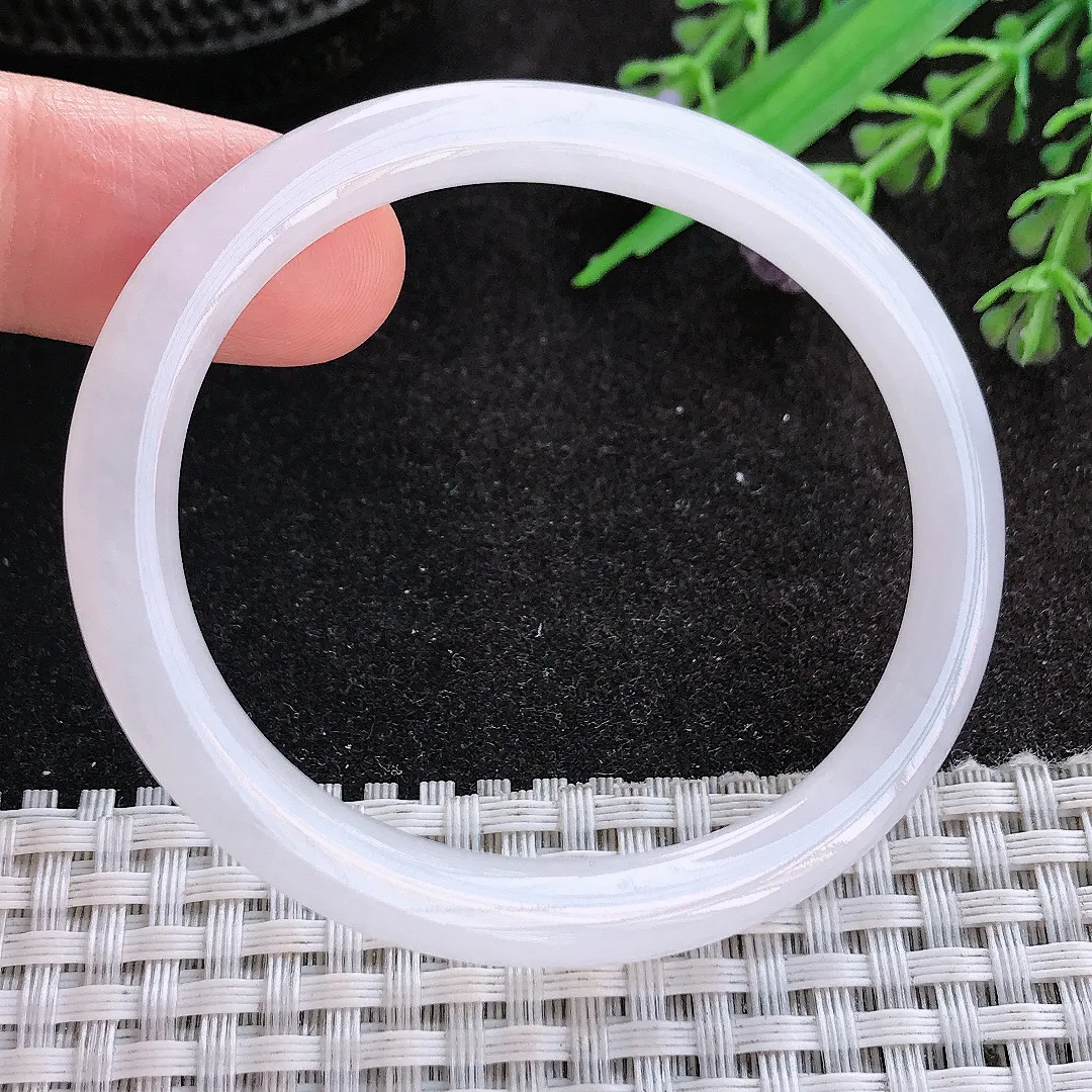 天然A货翡翠53.5/45.5/6.3/7老坑秀气冰润月光白贵妃手镯玉镯