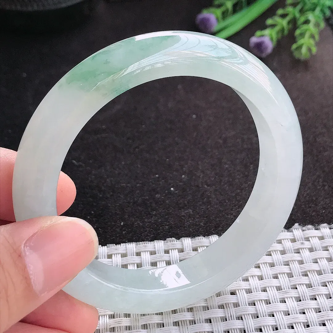 天然A货翡翠55/11.9/9老坑冰胶果冻冰飘花手镯宽边玉镯