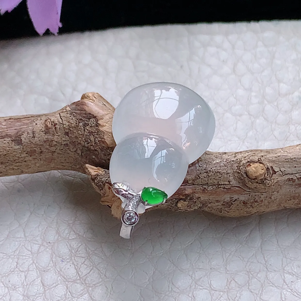 gp 实拍31.2*16.8*6.5缅甸天然翡翠冰种葫芦吊坠白冰福禄镶金精品玉坠