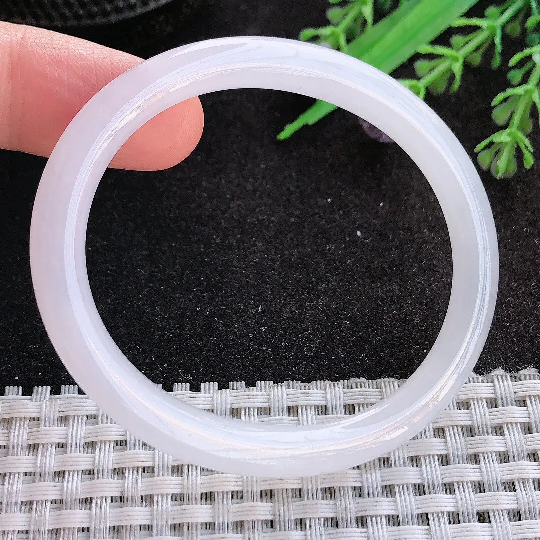 天然A货翡翠53.5/45.5/6.3/7老坑秀气冰润月光白贵妃手镯玉镯