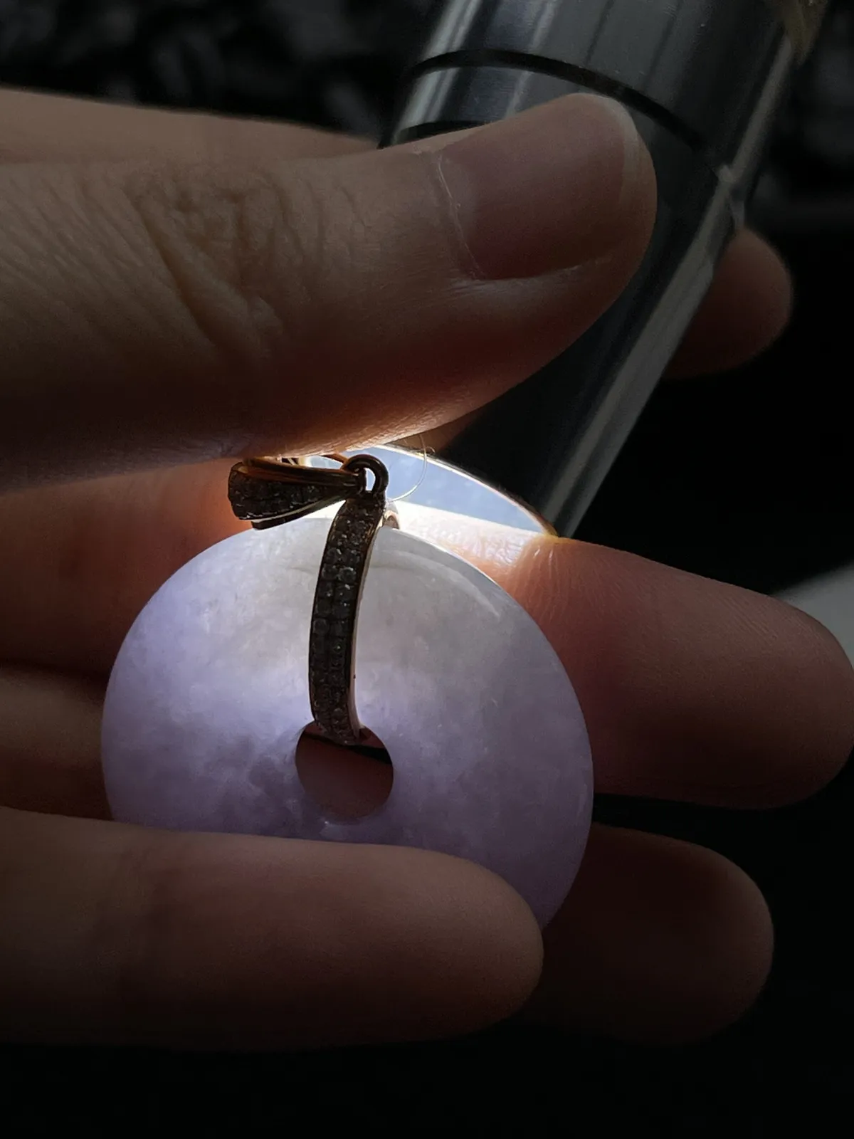 18k金镶嵌翡翠冰糯种紫色平安扣