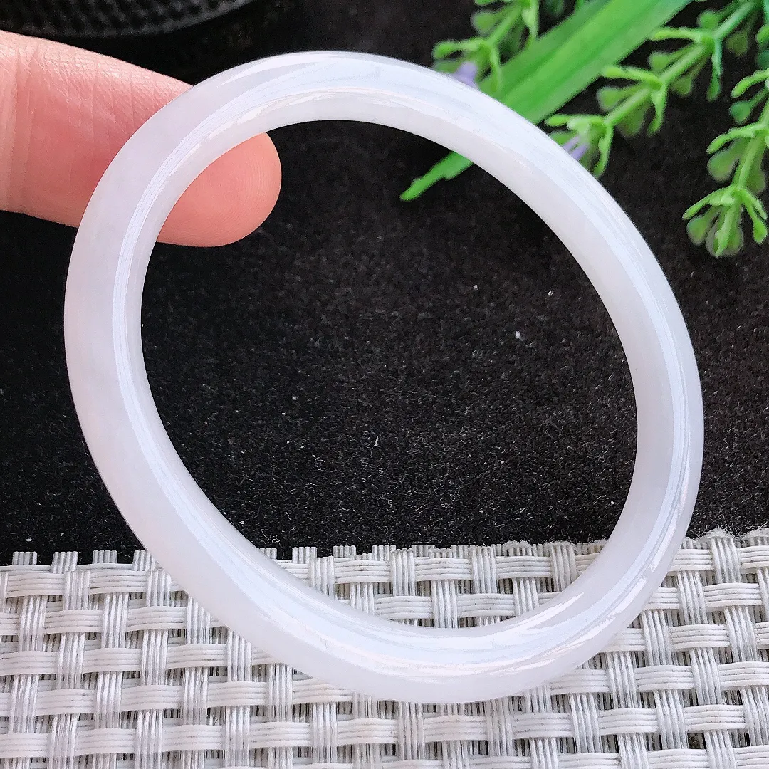 天然A货翡翠53.5/45.5/6.3/7老坑秀气冰润月光白贵妃手镯玉镯