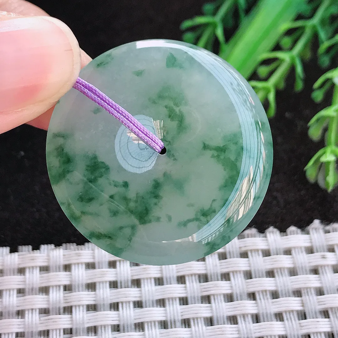 天然A货翡翠34.3/5.6老坑冰胶果冻冰飘花平安扣吊坠翡翠玉扣挂件