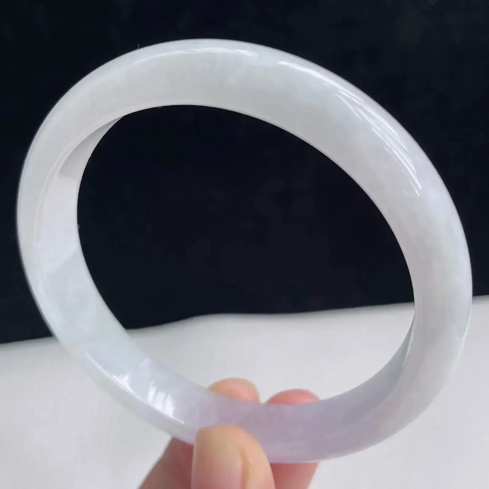 58.3圈有种有色天然翡翠A货淡紫玉手镯好种水春彩水润手镯41.82g