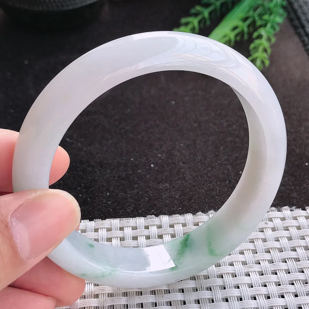 天然A货翡翠59/13.6/8.3老坑冰润水灵飘花手镯宽边玉镯