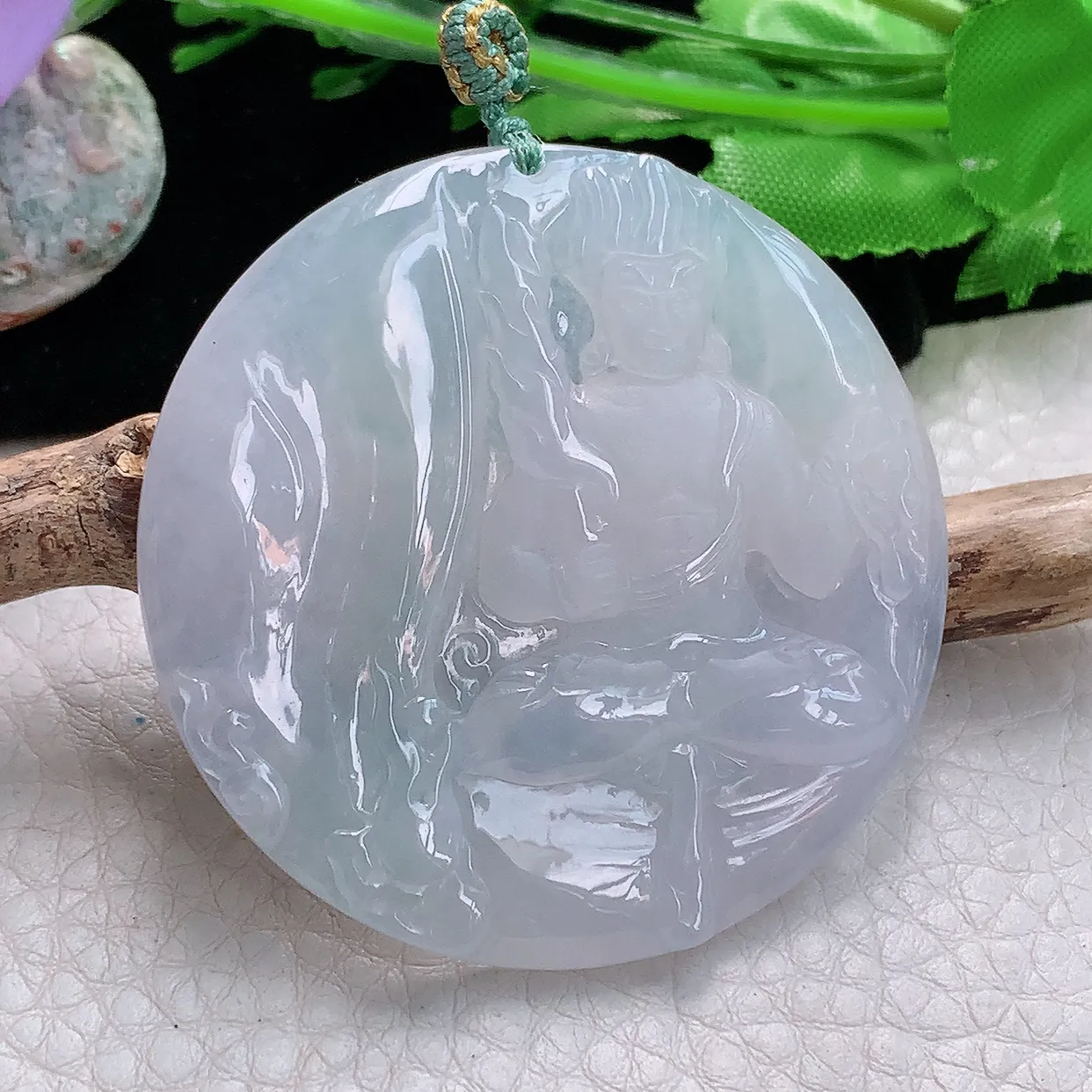 yn实拍51*5.2缅甸天然翡翠不动明王菩萨吊坠白月光生肖守护神