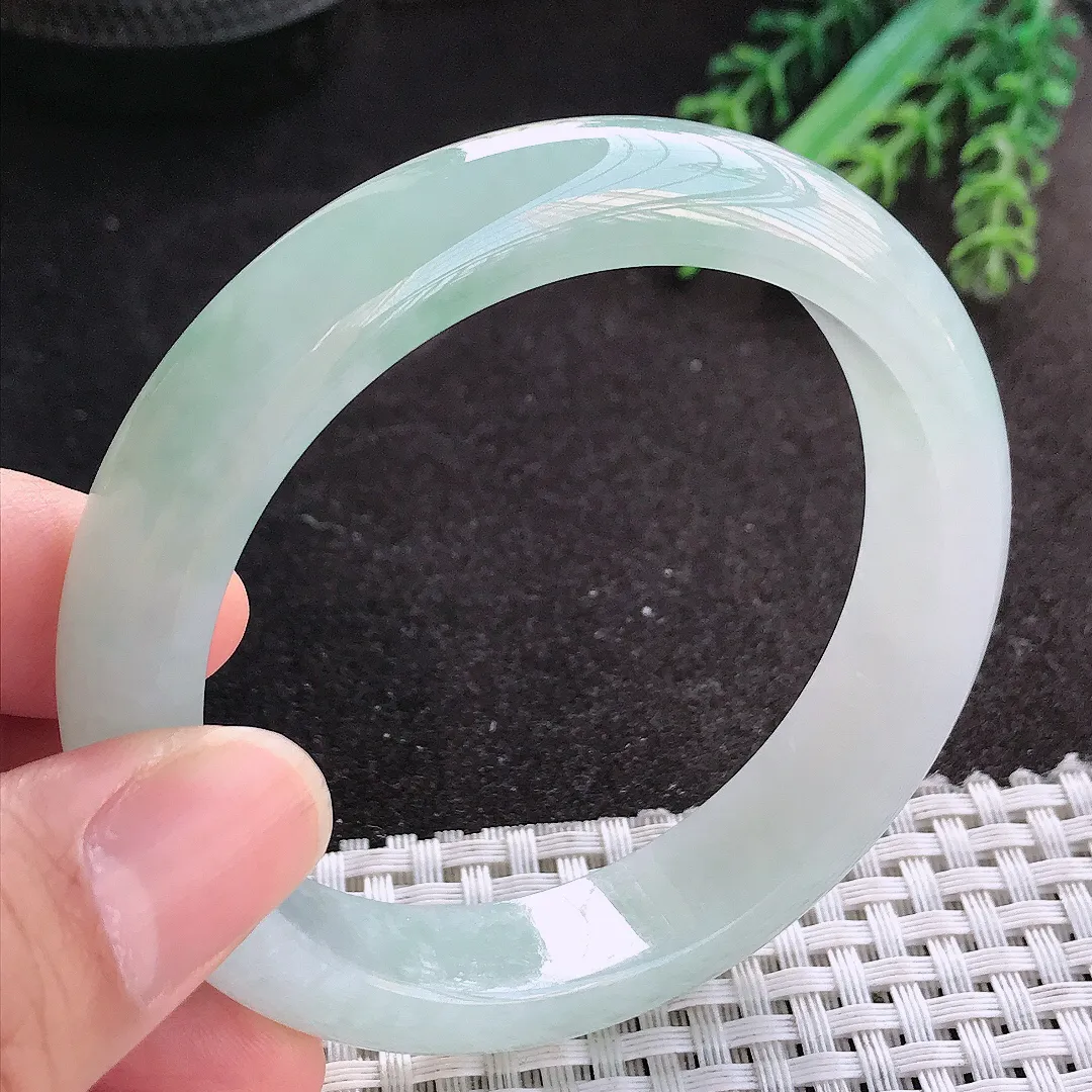 天然A货翡翠56.5/12.5/8.5老坑冰胶果冻冰晴手镯宽边玉镯