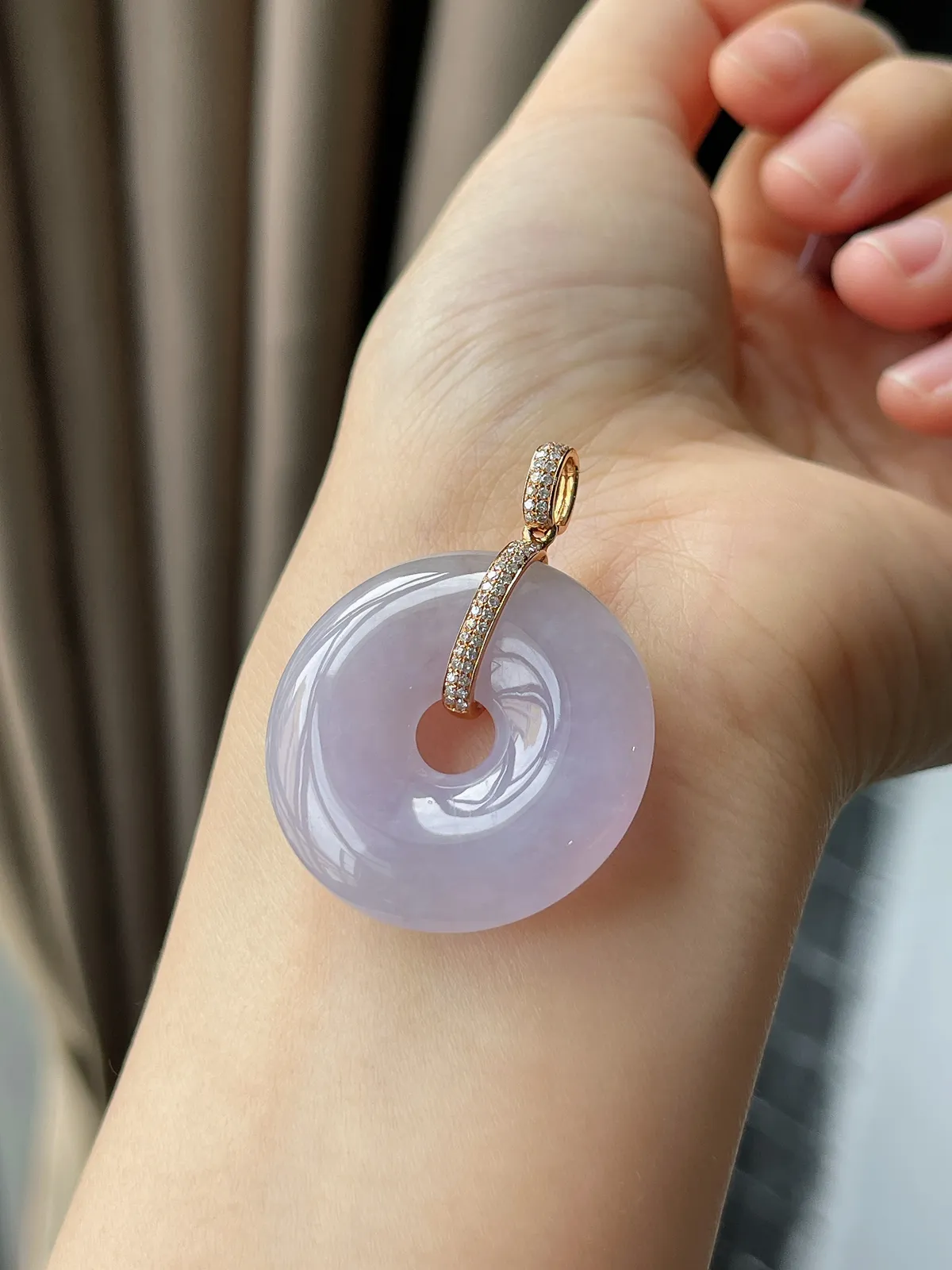 18k金镶嵌翡翠冰糯种紫色平安扣