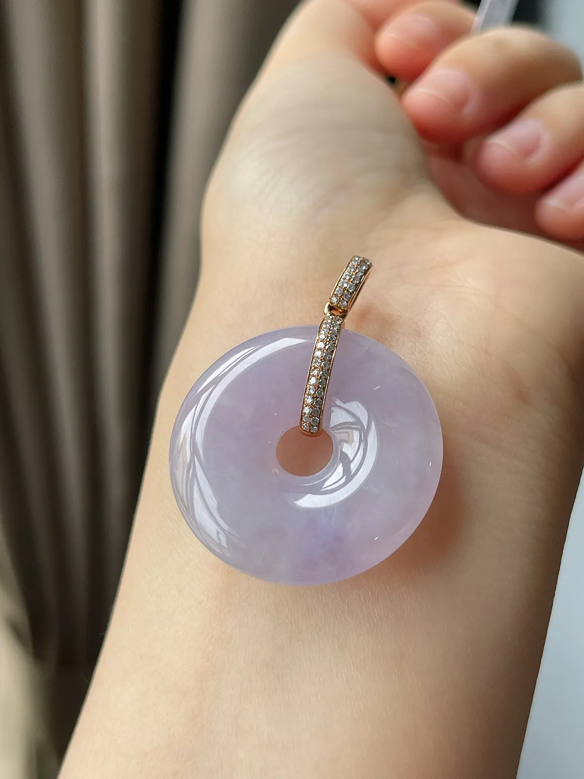 18k金镶嵌翡翠冰糯种紫色平安扣