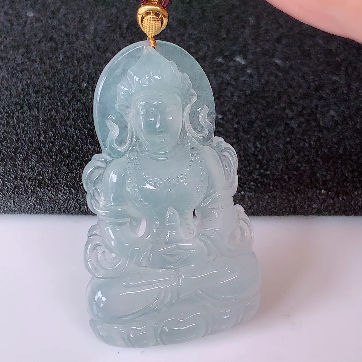 18K金镶嵌冰种翡翠度母观音吊坠，赐福翡翠观音，观音面相端庄，品相佳，佩戴气质！#57.9整体47裸石41*24.5*5