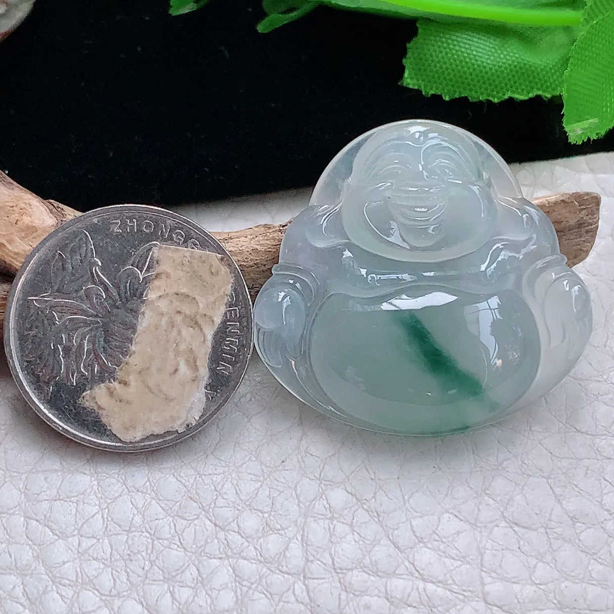 gp 实拍40.2*44.5*10.2缅甸天然翡翠冰种佛公吊坠冰飘花弥勒佛玉坠