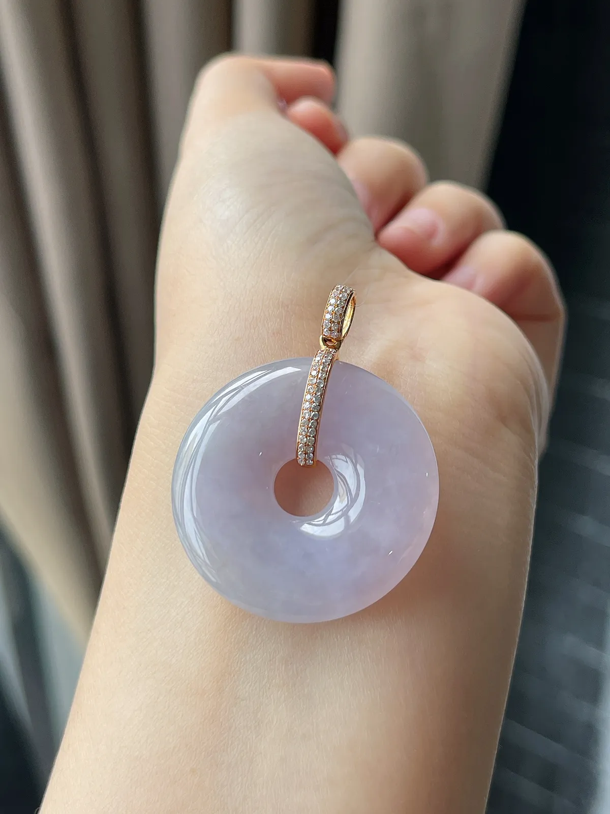 18k金镶嵌翡翠冰糯种紫色平安扣