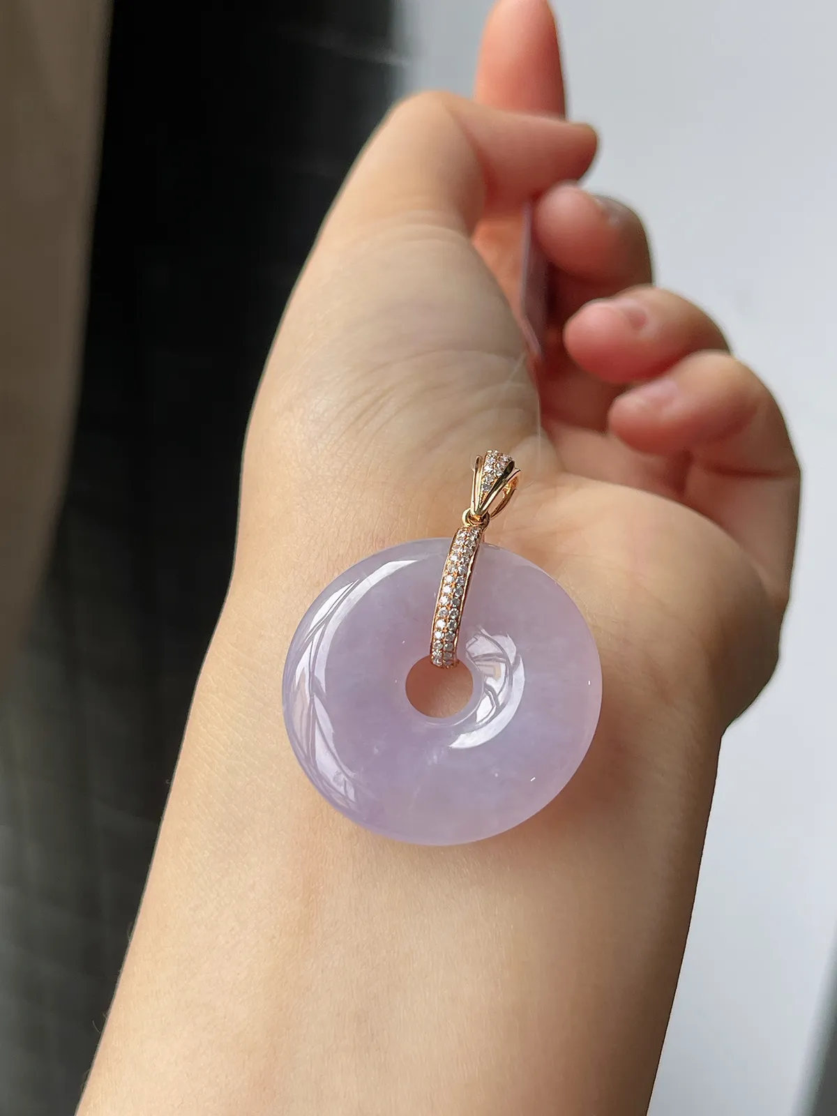 18k金镶嵌翡翠冰糯种紫色平安扣