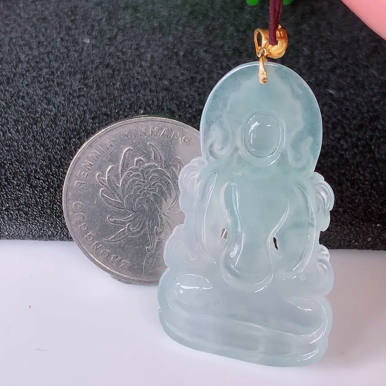 18K金镶嵌冰种翡翠度母观音吊坠，赐福翡翠观音，观音面相端庄，品相佳，佩戴气质！#57.9整体47裸石41*24.5*5