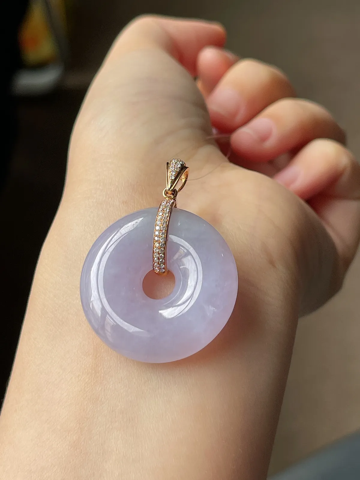 18k金镶嵌翡翠冰糯种紫色平安扣