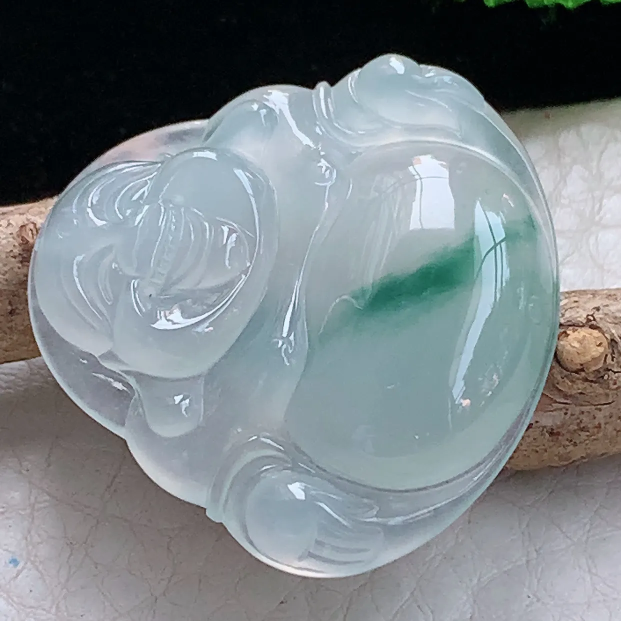 gp 实拍40.2*44.5*10.2缅甸天然翡翠冰种佛公吊坠冰飘花弥勒佛玉坠