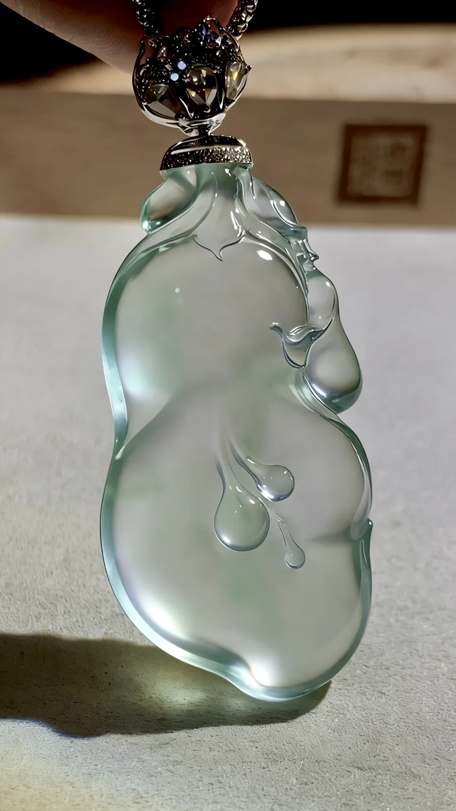 【兰心含芳·玉兰花】。德镔玉雕艺术作品，
玉质质地清透似寒冰，莹润光泽藏不住的温润，随形雕琢的线条婉