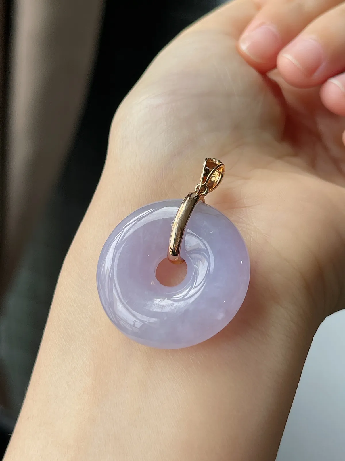 18k金镶嵌翡翠冰糯种紫色平安扣