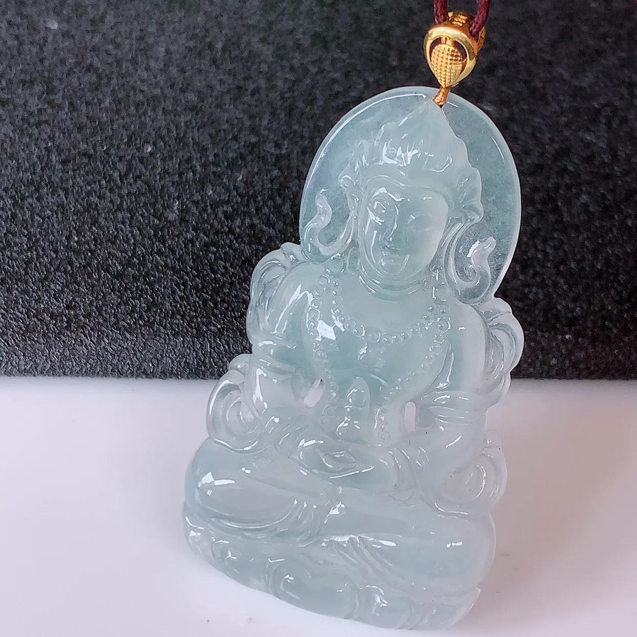 18K金镶嵌冰种翡翠度母观音吊坠，赐福翡翠观音，观音面相端庄，品相佳，佩戴气质！#57.9整体47裸石41*24.5*5