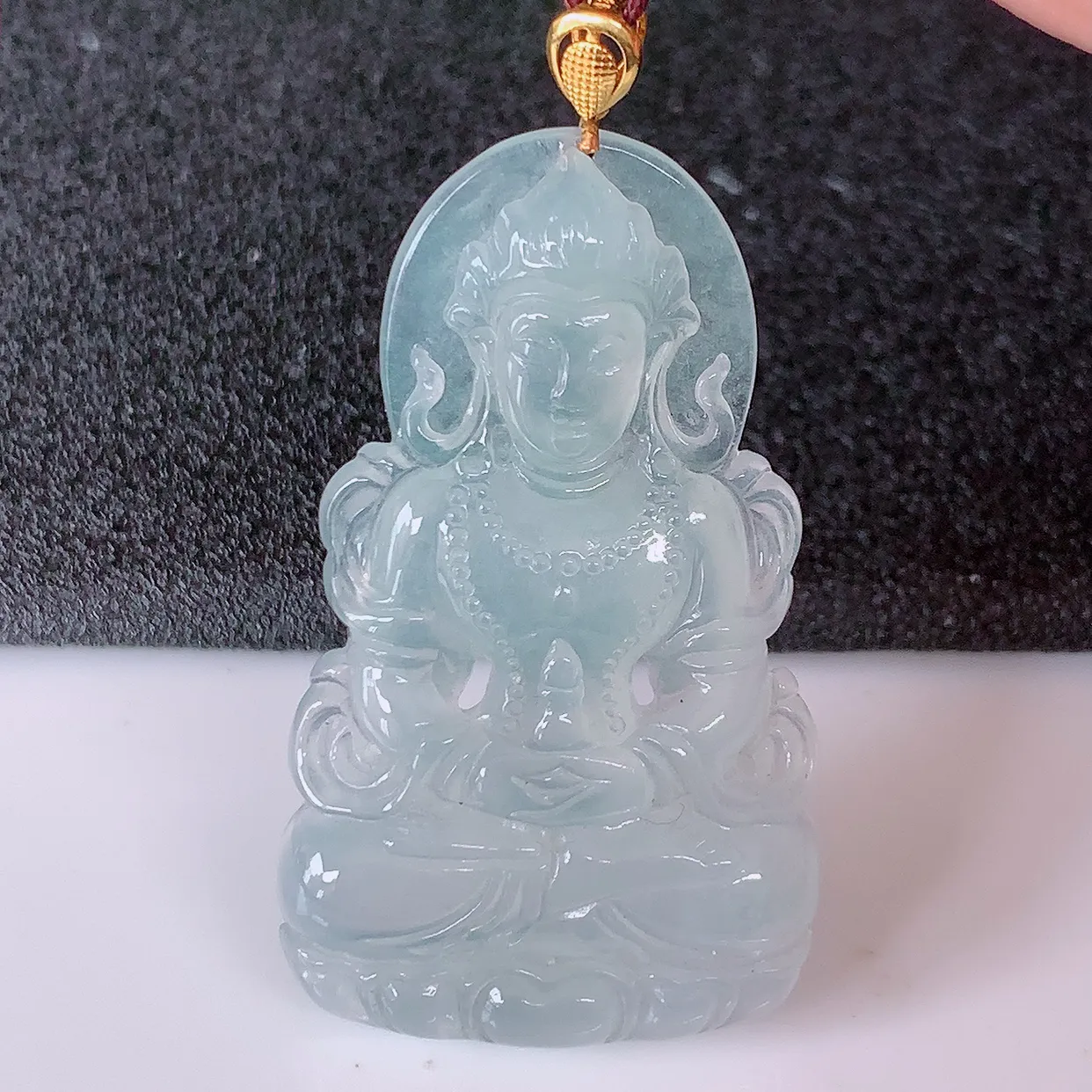 18K金镶嵌冰种翡翠度母观音吊坠，赐福翡翠观音，观音面相端庄，品相佳，佩戴气质！#57.9整体47裸