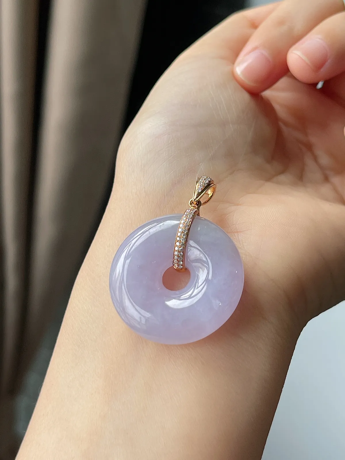 18k金镶嵌翡翠冰糯种紫色平安扣