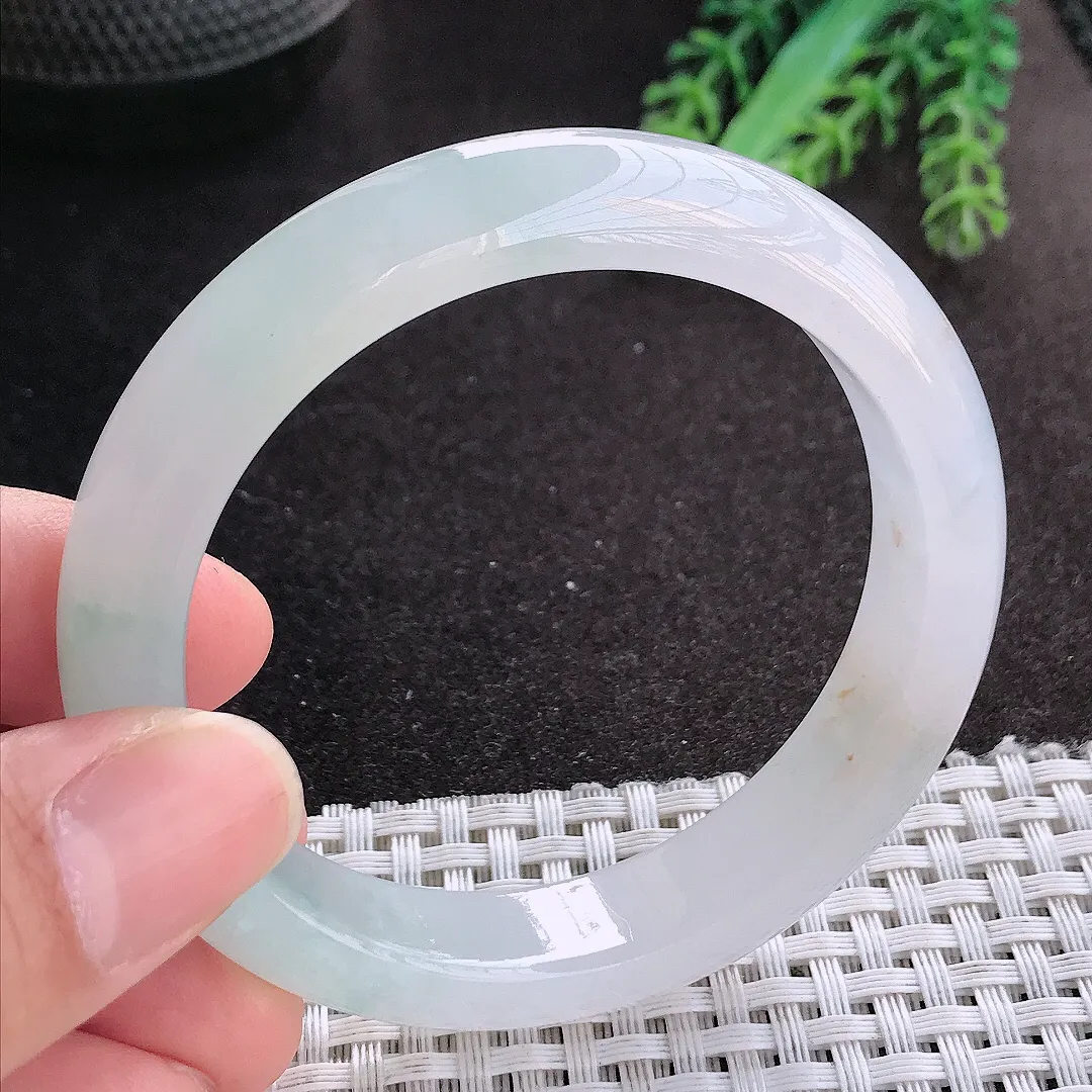 天然A货翡翠54.5/12.1/8.3老坑冰胶果冻冰透晴底手镯宽边玉镯